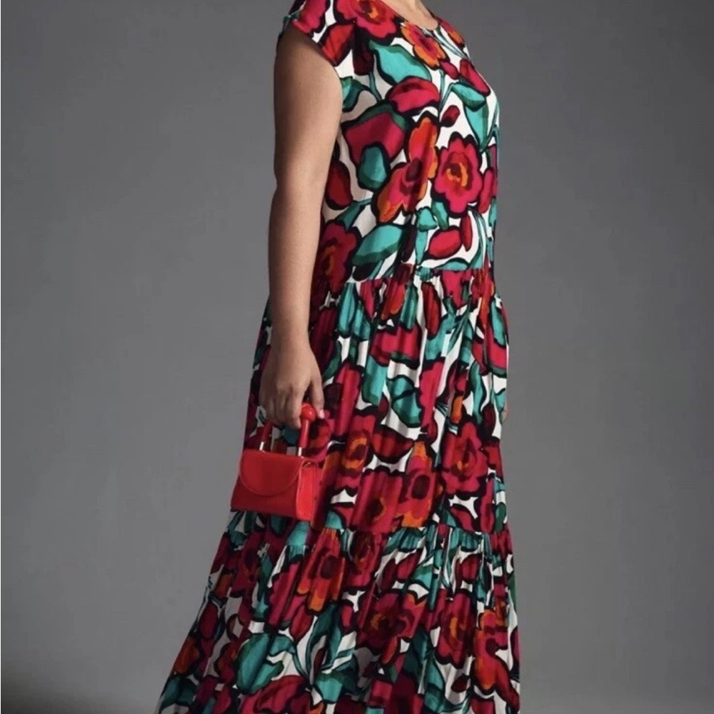 Anthropologie Cory Lynn Calter Tiered Drop Waste Short-Sleeve Floral Dress NWT